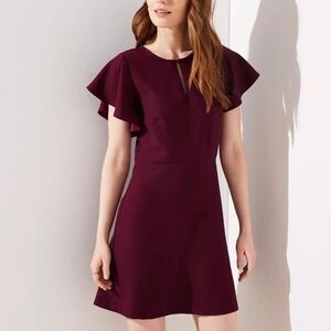 LOFT Flutter Sleeve Burgundy Dress - Size 6